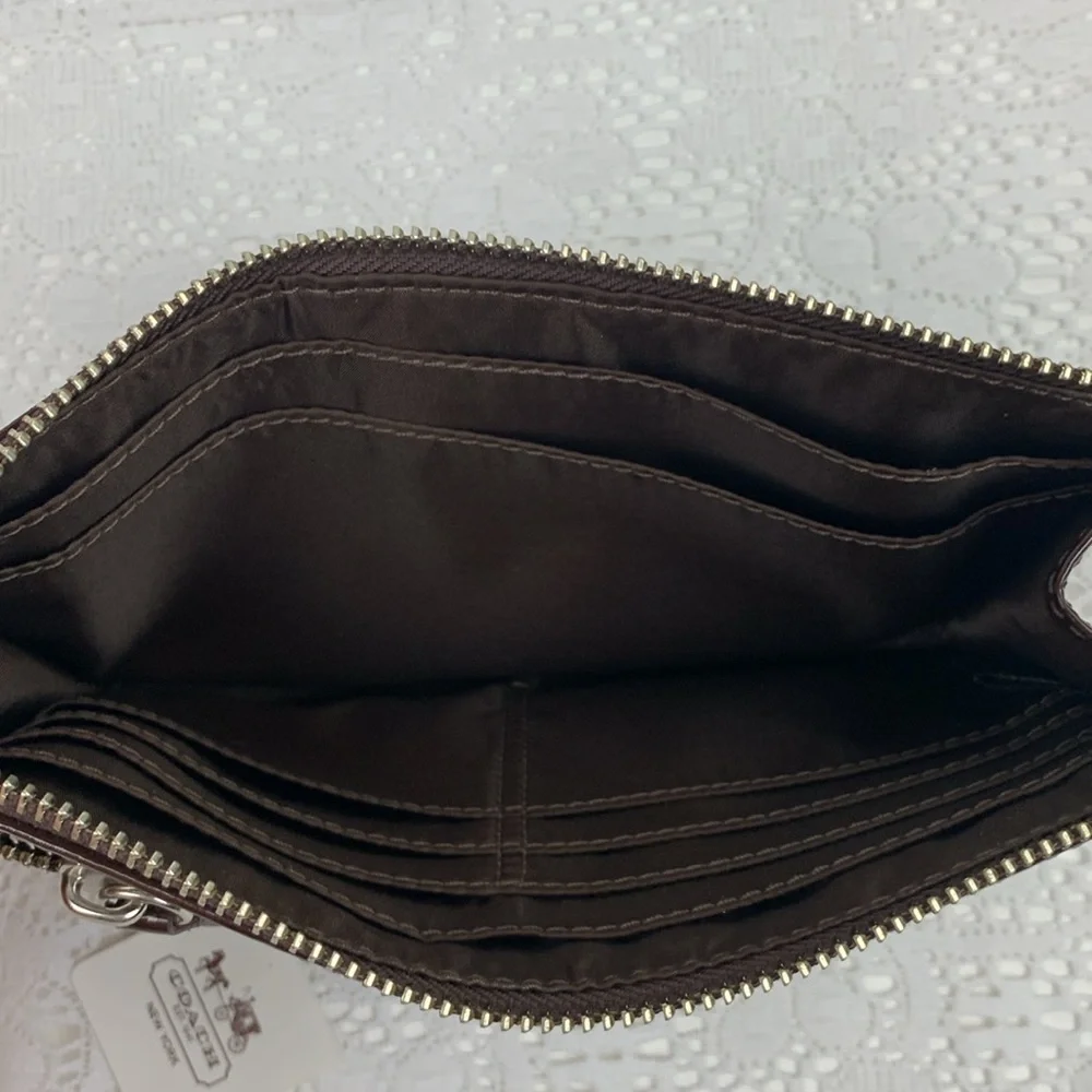 Coach Opt art brown patent leather wallet wristlet Shiny Pockets New